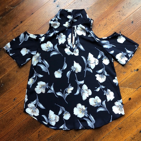 Sienna Sky Tops - Cold Shoulder Keyhole Floral Top